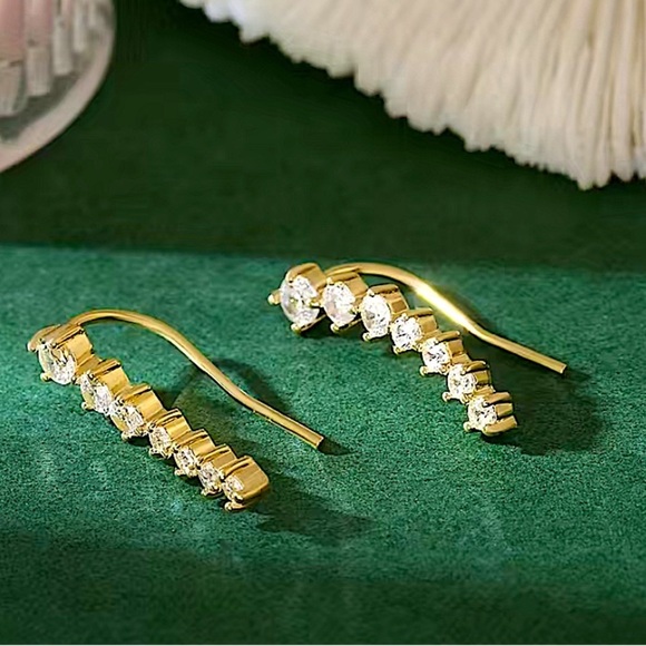 Gold Zircon Ear Climber, Ear Huggies, Minimalist - Picture 5 of 8